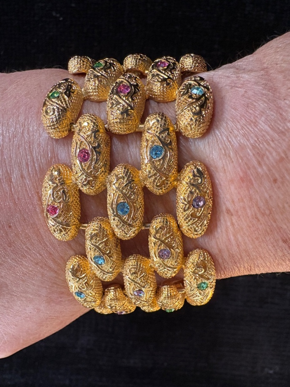 Gold-Tone Multi-Stone vintage Link Bracelet - Women Jewelry